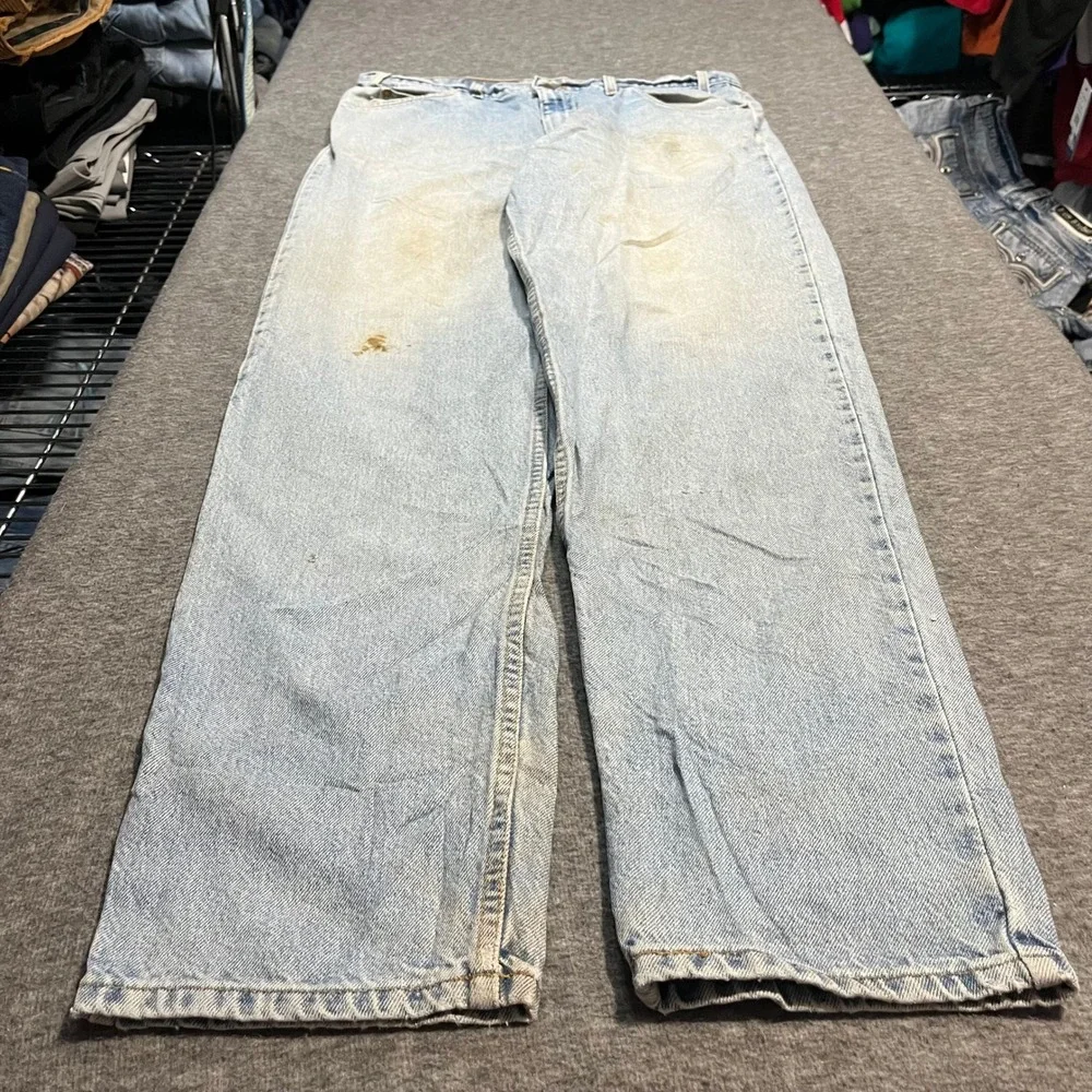 Vintage Levis 550 Made in USA Orange Tab Jeans 38x36 Light Wash 90s Tapered Leg